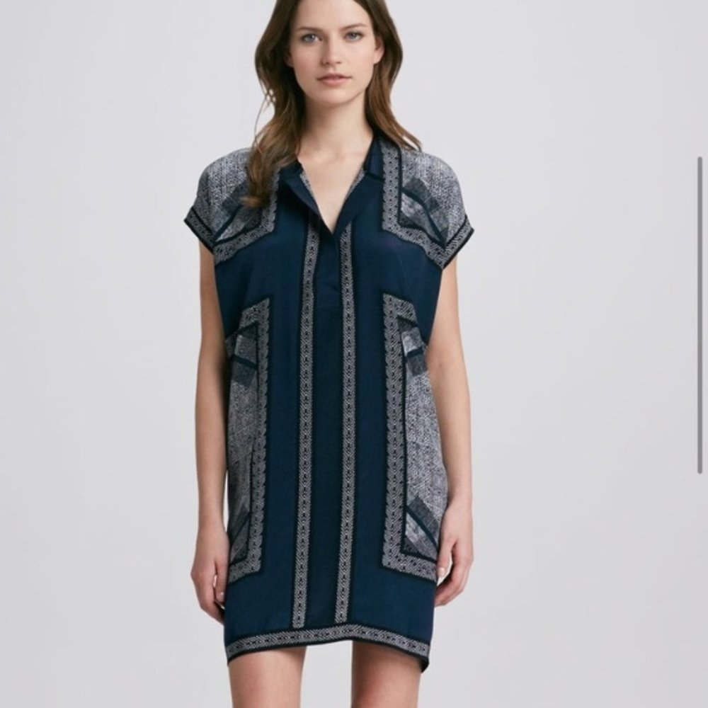 Vince Scarf Print Silk Tunic Dress (Size S)